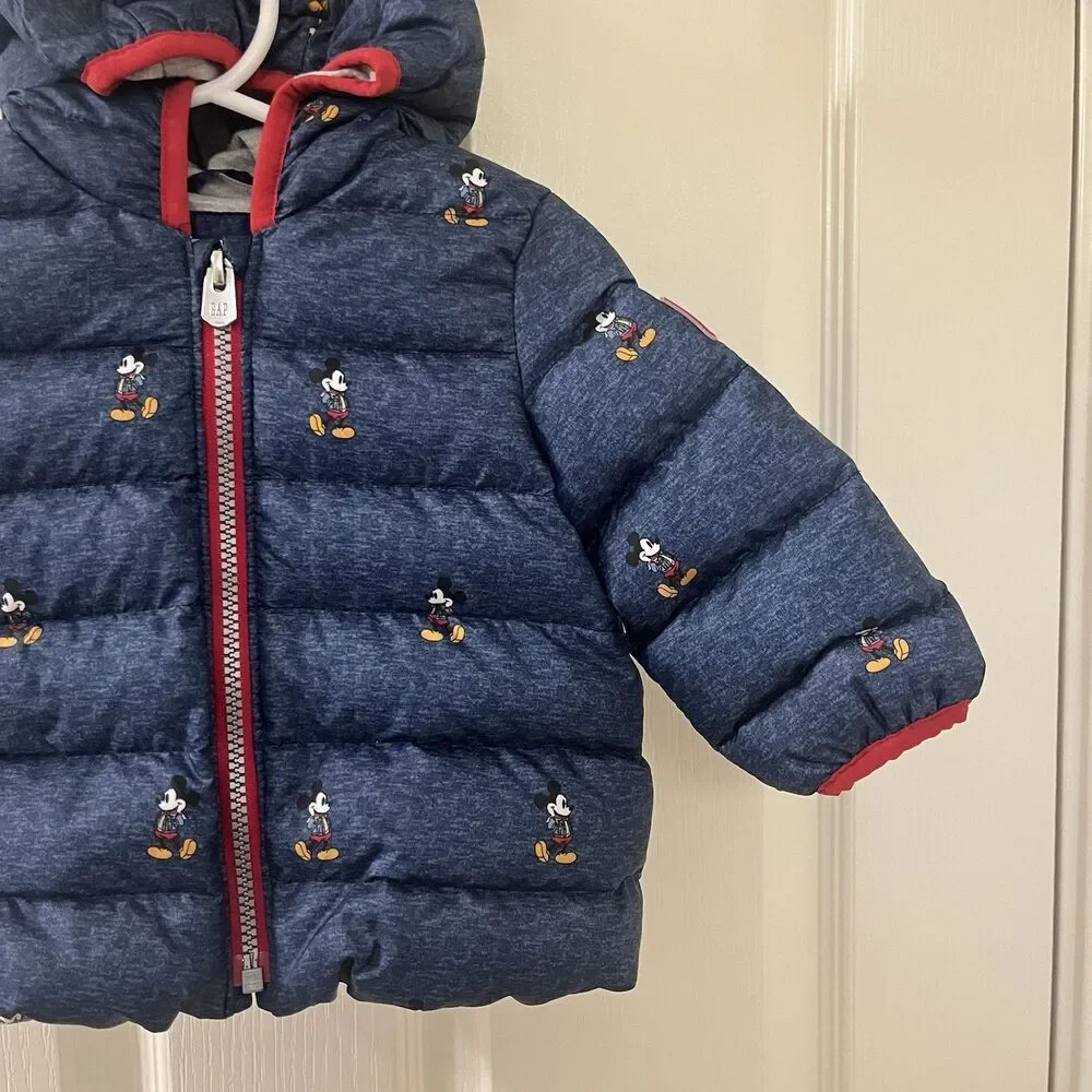 babyGap x Disney Baby Mickey Mouse Down Puffer Jacket Blue Boys Size 6-12 Months